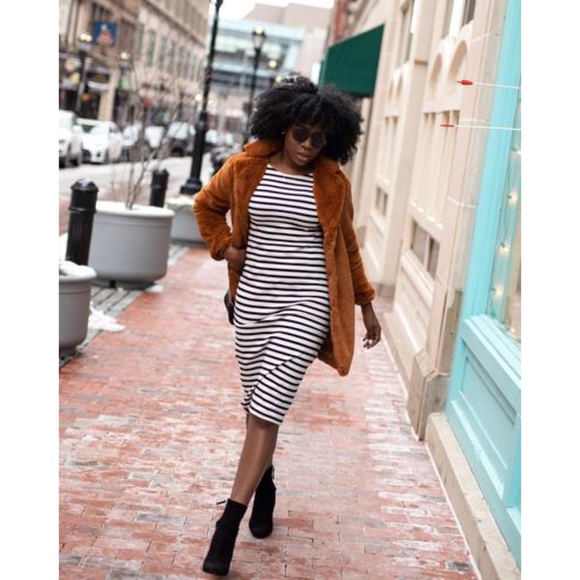 J. Crew Striped Long Sleeve Cotton Midi Dress